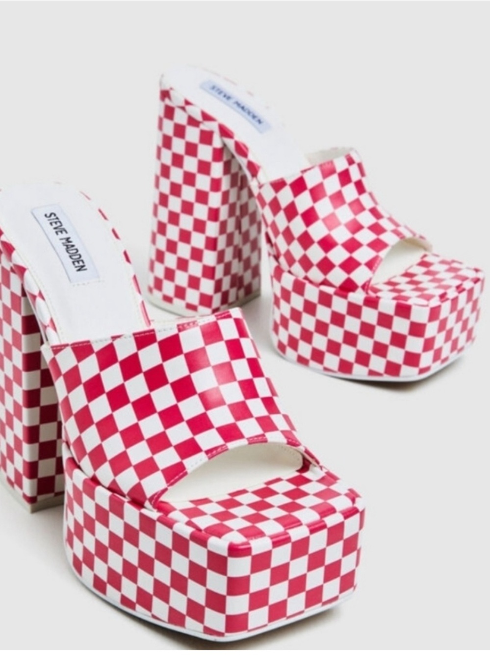 Steve Madden “Trixie” Pink/Red and White Checkerboard Platform Heels